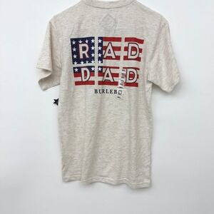 Burlebo Mens Rad Dad American Flag Pocket T-Shirt Oatmeal Heather Small NWT
